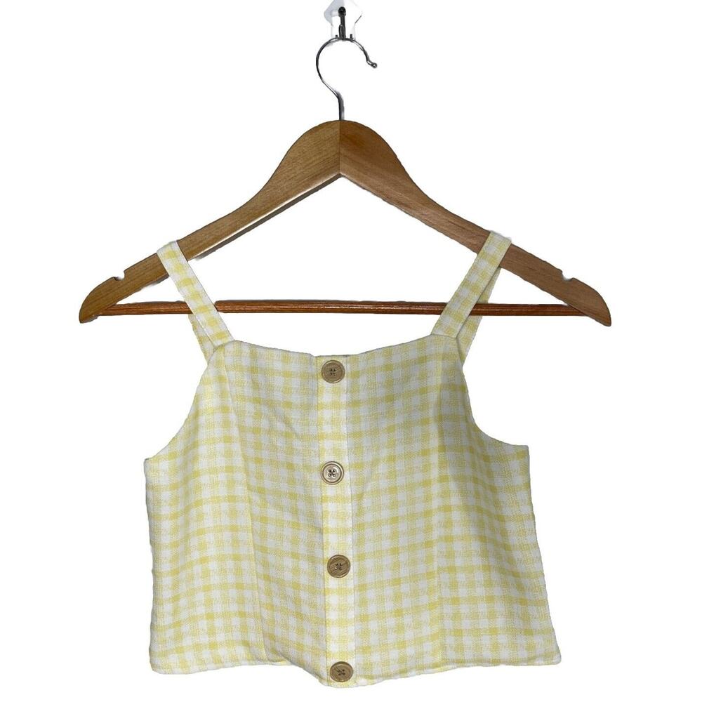 GB Girls Gianni Bini Sleeveless Crop Top Girls L Yellow Plaid Smocked Back
